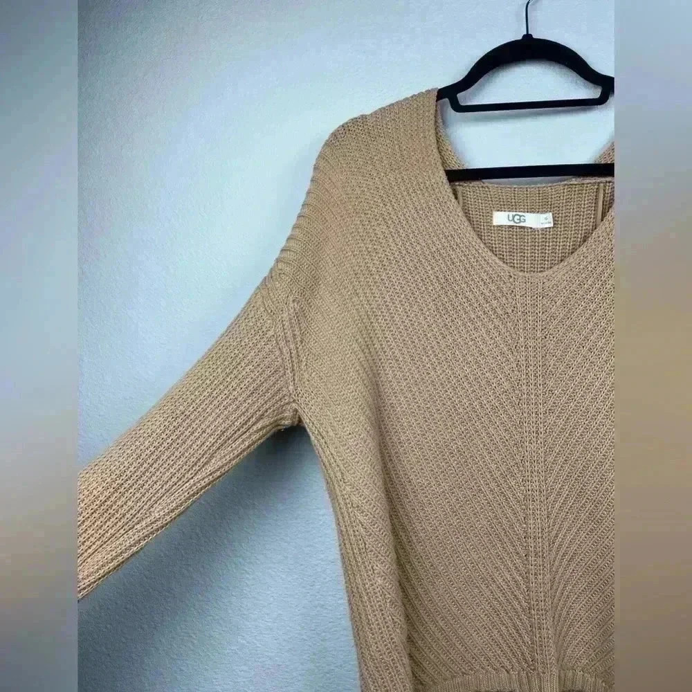 UGG Women's XS Camel Criss V-Neck Pullover Sweater Relaxed Cotton Casual Lounge - Picture 5 of 13